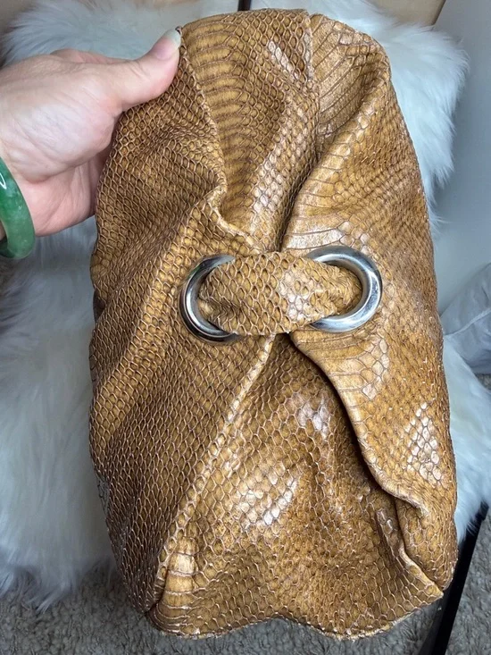 Furla Cognac Snake-Embossed Hobo Bag - Picture 6 of 10